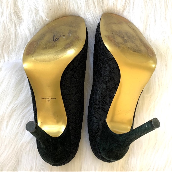 Hale Bob Black Lace Peep Toe Pumps High Heels - Picture 8 of 8